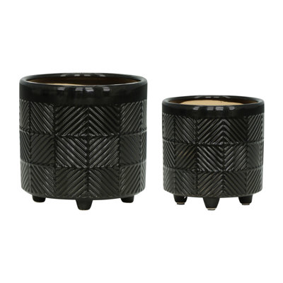 S/2 6/8" Textured Planters Flower Pot