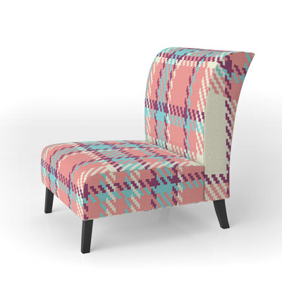 Fauteuil de chambre en velours à carreaux crème et rose Tartan