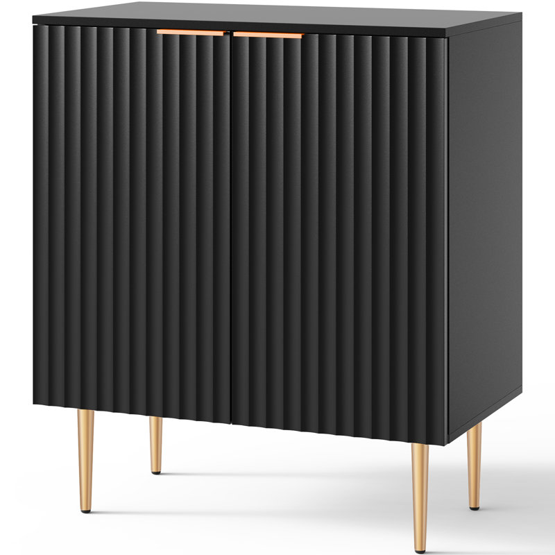 Rishaw 34.3" Tall Adjustable Shelf 2 - Door Accent Cabinet, Black