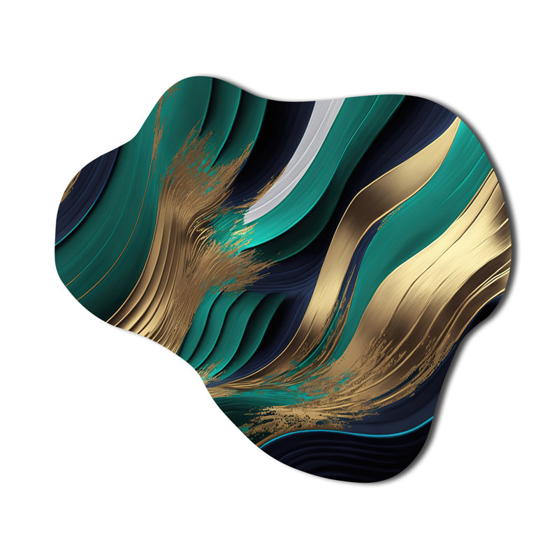Green And Gold Agate I - Transitional Unique Shape Metal Print, Green Freeform Metal Wall Art, 25" H x 28" W x 1" D