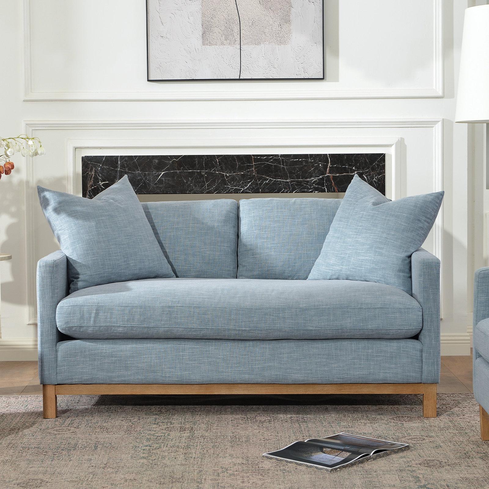 Cami 64'' Upholstered Loveseat, Sky Blue Linen Blend