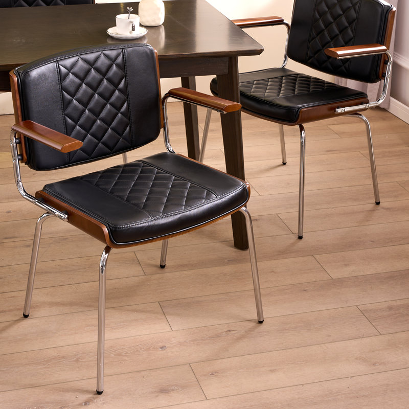 Chaises de salle à manger rembourrées de style rétro moderne, chaises de restaurant en cuir Pu, chaises de café avec accoudoirs en bois (ensemble de 2)