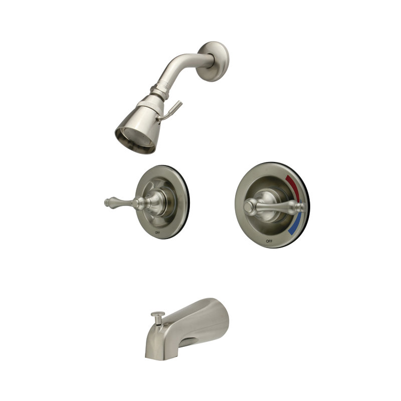 Heritage Pressure Balanced Temperature Control Tub and Shower Faucet with Twin Metal Lever Handles, Brushed Nickel
