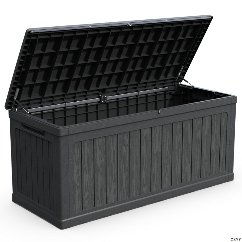 260 Gallon Large Outdoor Storage XXL Deck Box For Patio Furniture, Outdoor Cushions, Garden Tools And Sports/Pools Equipment, Waterproof Resin, Lockable, Black