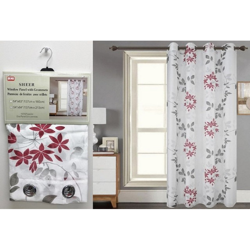 Paire de rideaux transparents avec œillets, 54 po x 95 po, Rouge