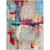 Hand-Knotted High-Quality Red, Blue, and Beige Area Rug