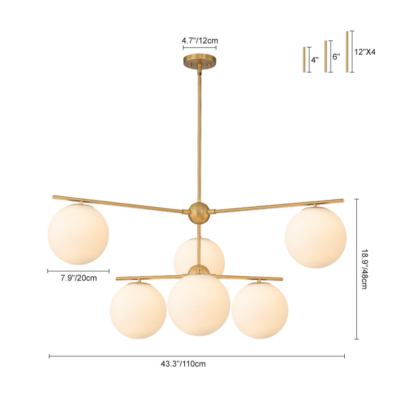 6-Light Opaque White Glass Sphere Tiered Chandelier