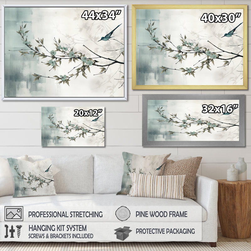 Asian Art Sumi Serenity - Art asiatique, reproduction d'art sur toile, H 34 po x l 44 po, Cadre flottant brun