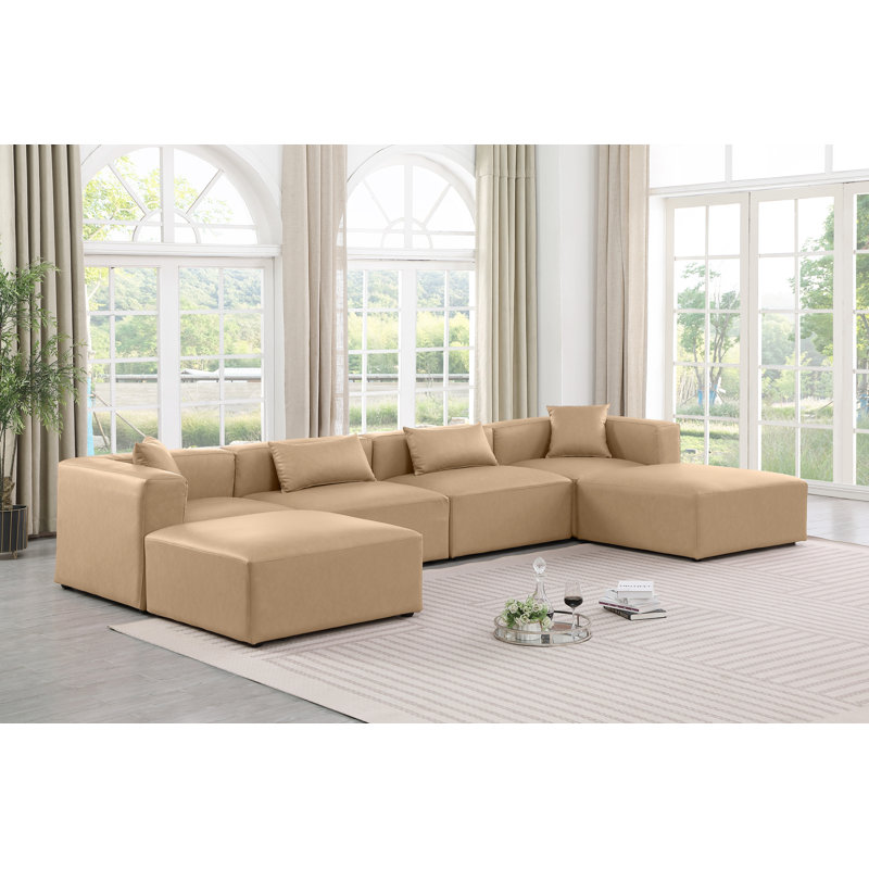 Canapé modulaire en cuir 6 pièces Vegan, Cuir brun clair végétalien