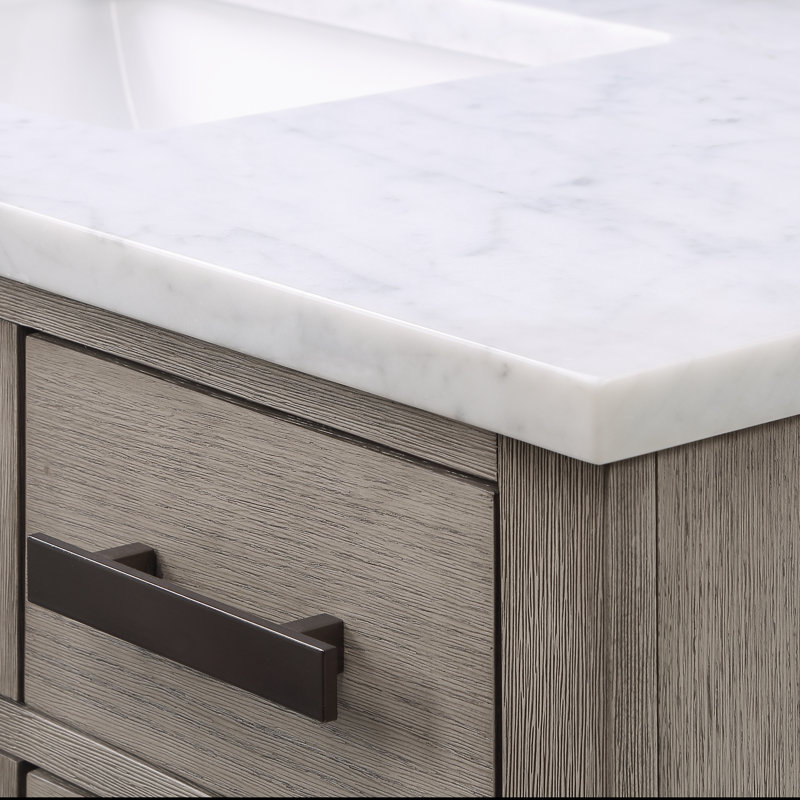 Chestnut 48" Carrara White Marble Countertop Bath Vanity with Mirror, Gray Oak