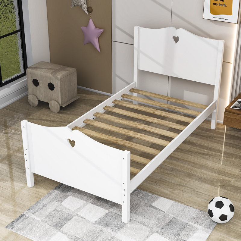 Twin Size Wood Platform Bed with Headboard, White