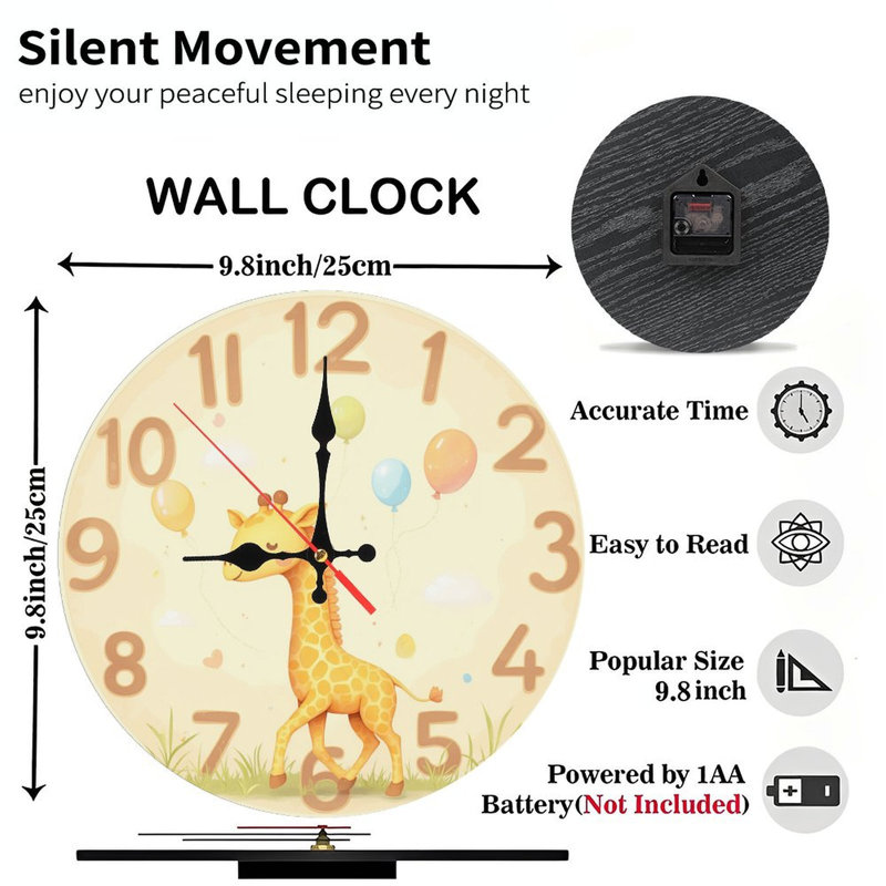 Jolie horloge girafe, dessin de ballons