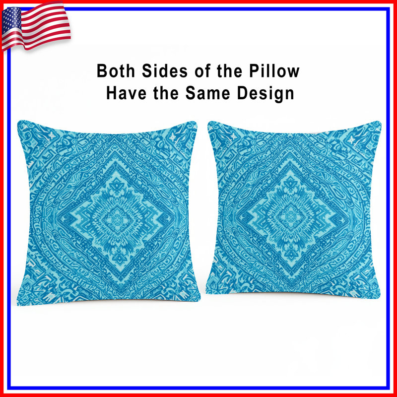 Blue Mandala Pattern Double Sided Throw Pillows, 16 x 16 inches