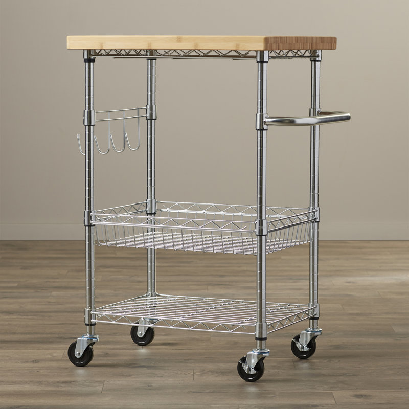 Chariot de cuisine avec plateau en bois massif Shepha