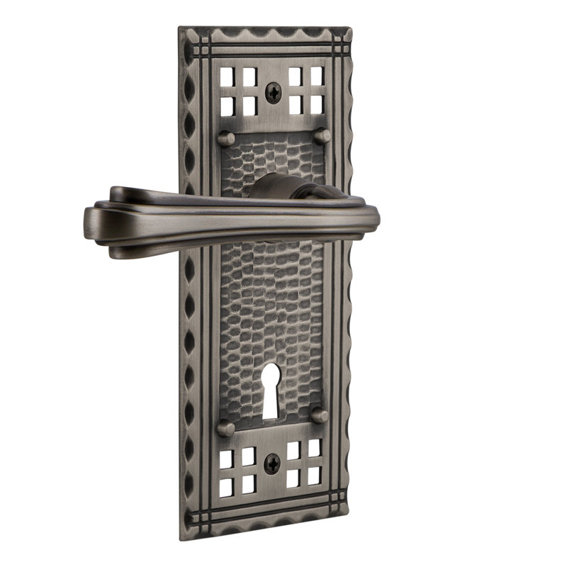 Craftsman Plate Privacy (Bed & Bath) with Decorative Keyhole and Fleur Lever, 2.375", Antique Pewter