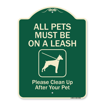 Signmission Designer Series Sign - All Pets Must Be On A Leash Please Clean Up After Your Pet Black & Gold 18" X 24" Heavy-Gauge Aluminum Architectural Sign Protect Your Business Made In The USA