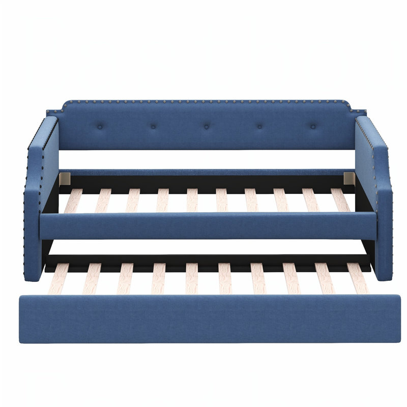 Twin Size Upholstered Daybed with Trundle, Perfect for Guest Rooms and Space-Saving Solutions, Blue