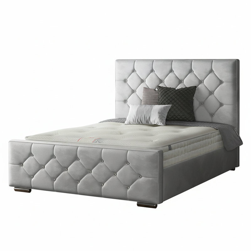 Chen Upholstered Bed, Double (4'6), Silver
