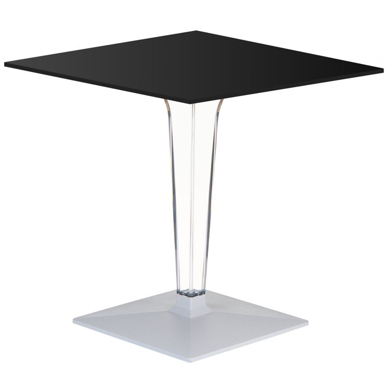 Ice HPL Top Square Table with Transparent Base 24 inch, Black