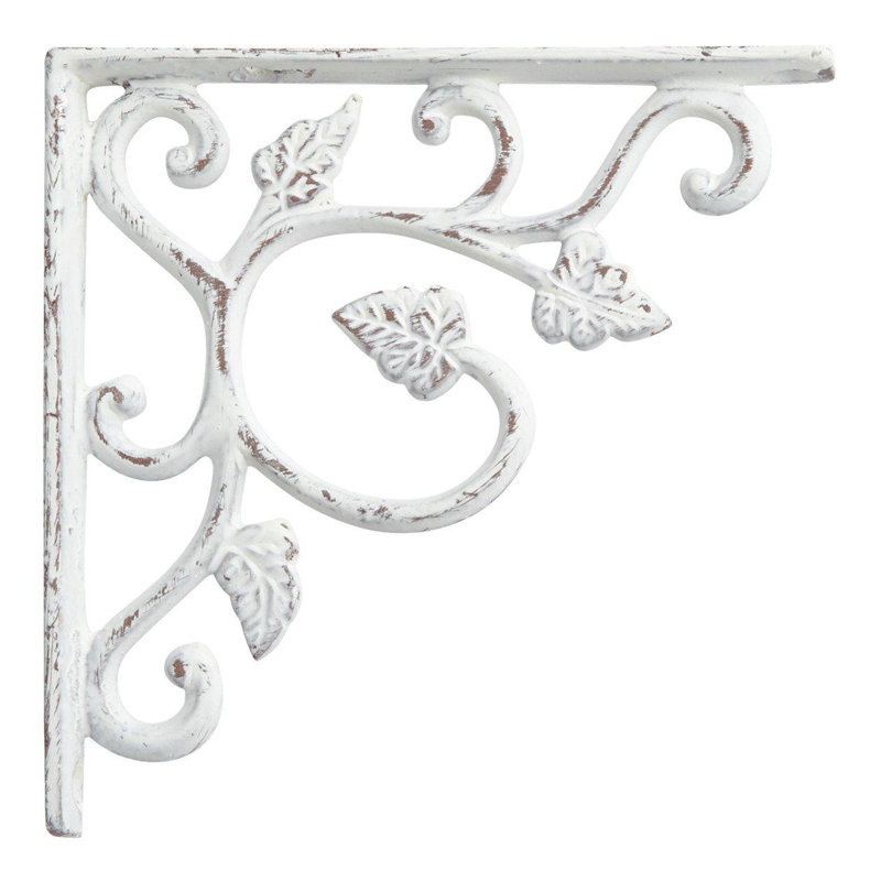 Grape Leaves Iron Shelf Bracket, White, 4.5" H x 4.38" W x 0.5" D