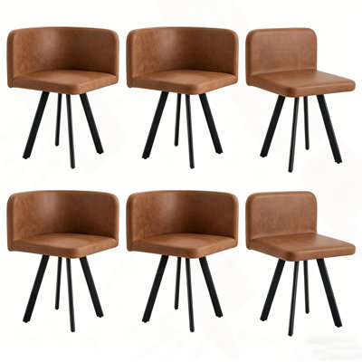 Ensemble de six chaises élégantes en polyuréthane brun moderne - deux conceptions, esthétique unifiée.