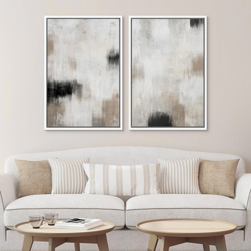 «Gold and White Tropical Jungle Leaves», 2 pièces sur toile, Cadre blanc, H 24 po x l 16 po