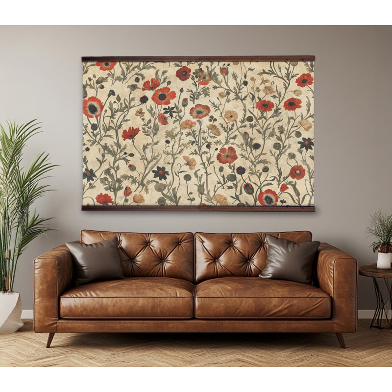 Tapisserie avec fleurs et botanique rétro, H 40 po x l 60 po