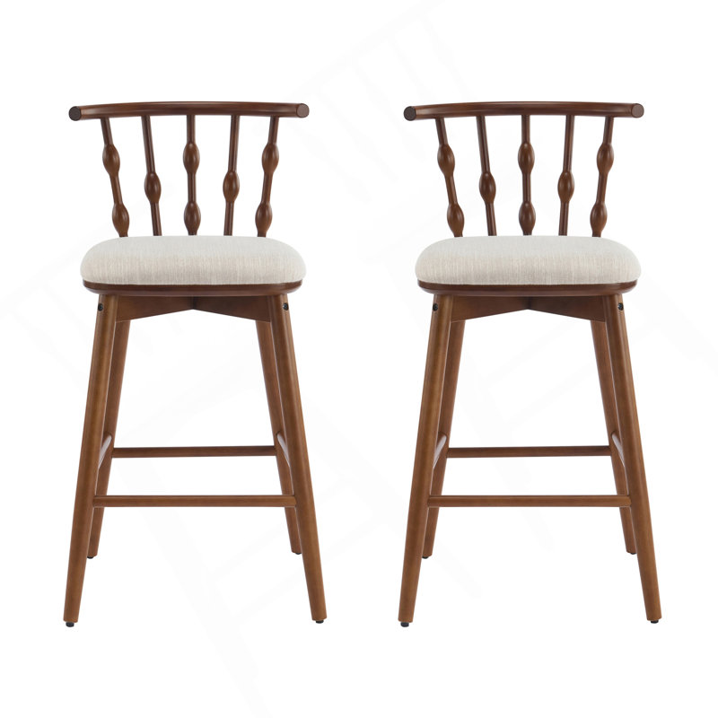 Tabouret de bar d'intérieur en bois Doria, finition noyer avec revêtement beige, ensemble de 2, Beige Seat/Walnut Frame
