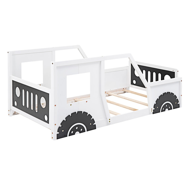 Lit plateforme en bois avec roulettes, Blanc