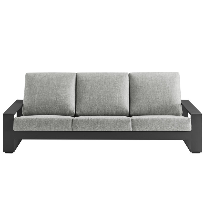 Lirienne Outdoor Patio Aluminum Faux Wood Sofa, Gray, Light Gray