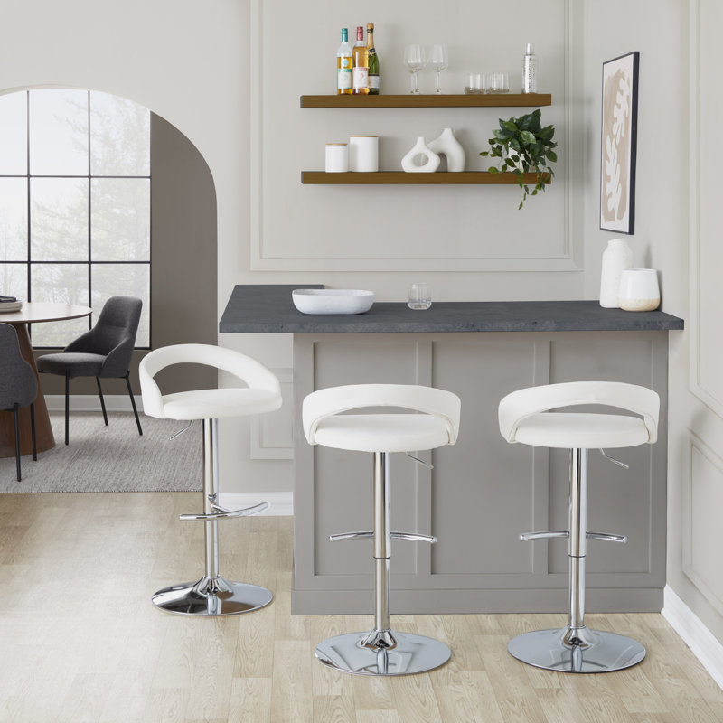 Tabouret de bar Laurenzio, Chrome chrome, Blanc / velours