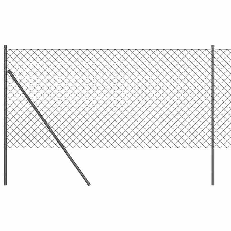 Vidaxl Chain Link Fence With Posts Steel, Grey, 100cm H x 1000cm W x 3.2cm D