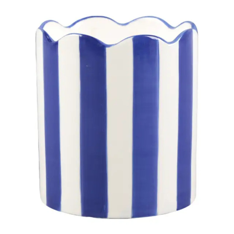 Bougie en céramique 15 oz à rayures bleues et blanches - Sunshine