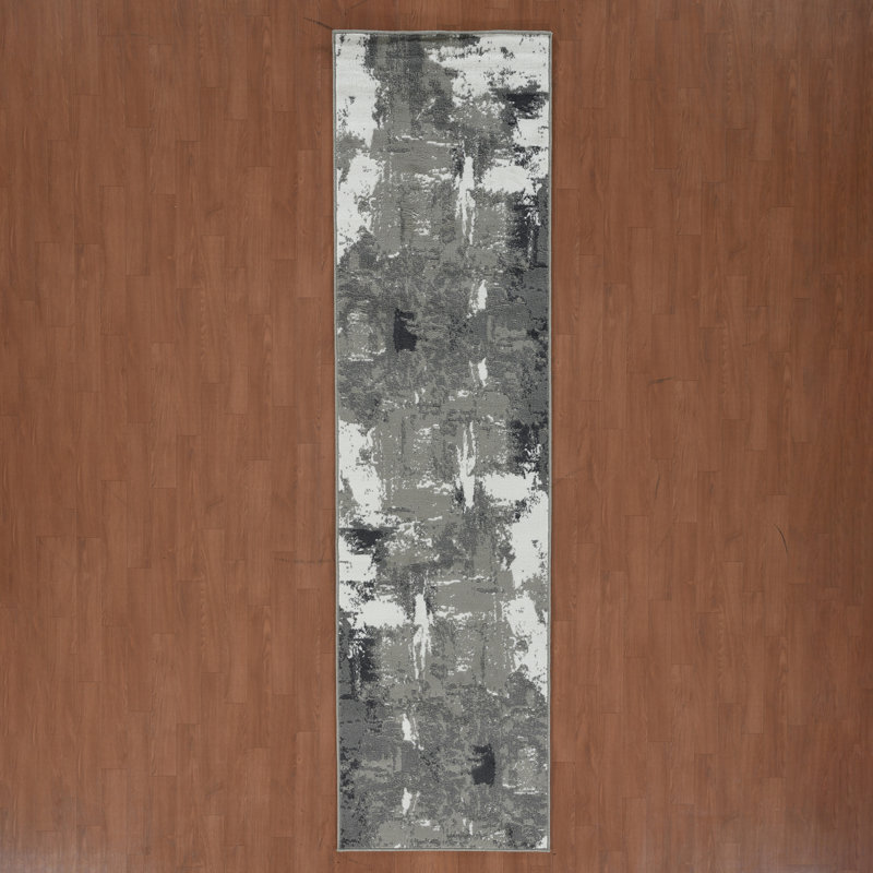 Nemaha Transitional Abstract Durable Performance Gray/Ivory Area Rug, Runner 2'7" x 10'