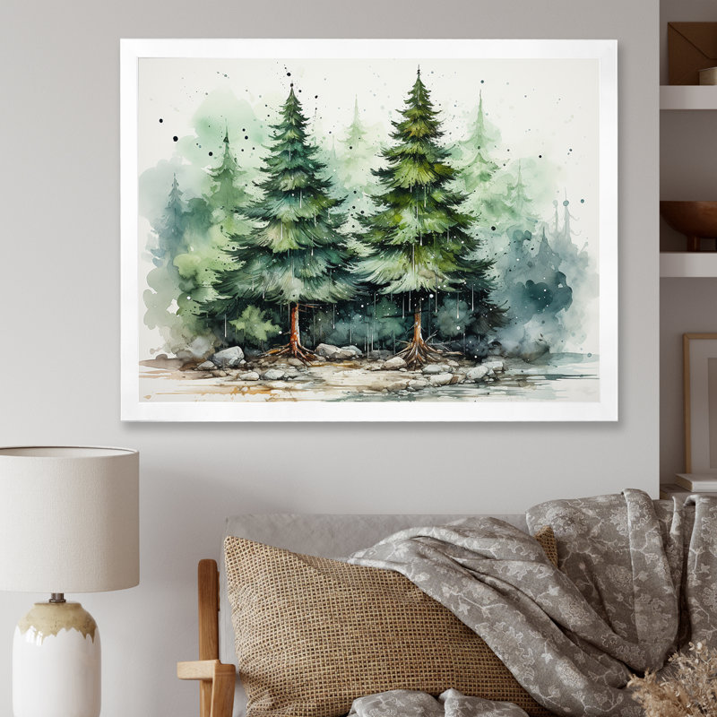 Minimalisme, pin, forêt II - pin, art mural, Cadre flottant doré, H 24 po x l 32 po x P 1 po