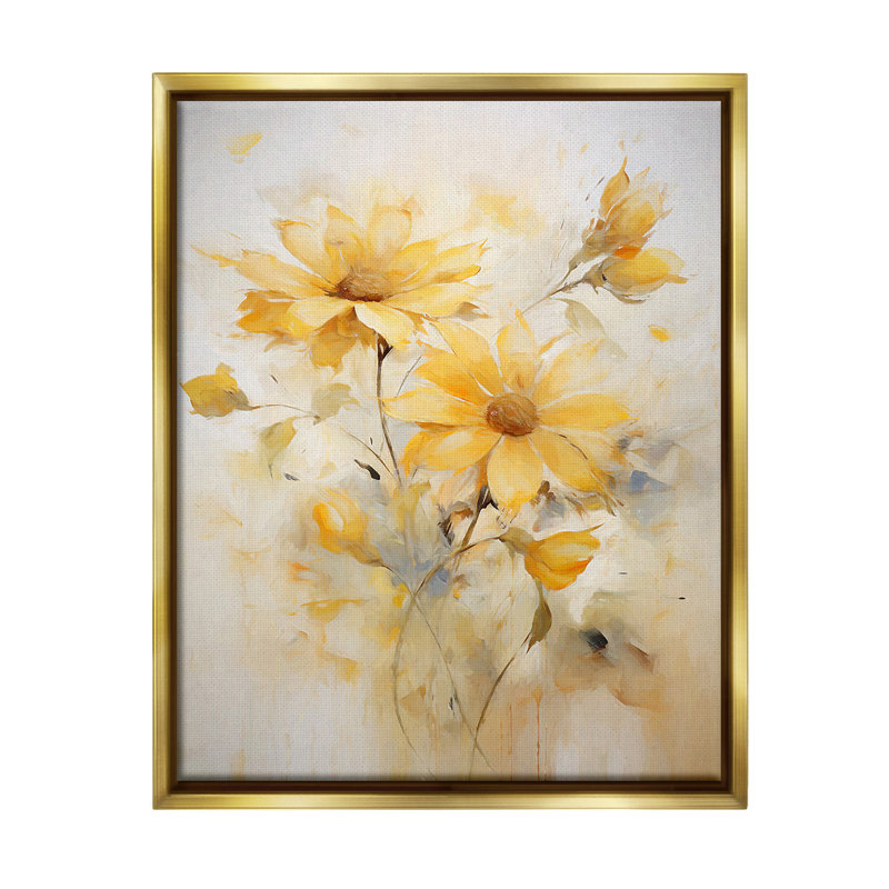 «Abstract Daisy Sprigs Floater Frame» par Ramona Murdock sur toile, Cadre flottant métallique doré, H 21 po x l 17 po