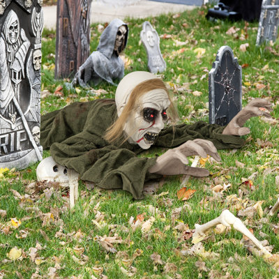 Squelette d'Halloween, décoration de fête d'Halloween activée par le son avec des yeux illuminés et un son effrayant
