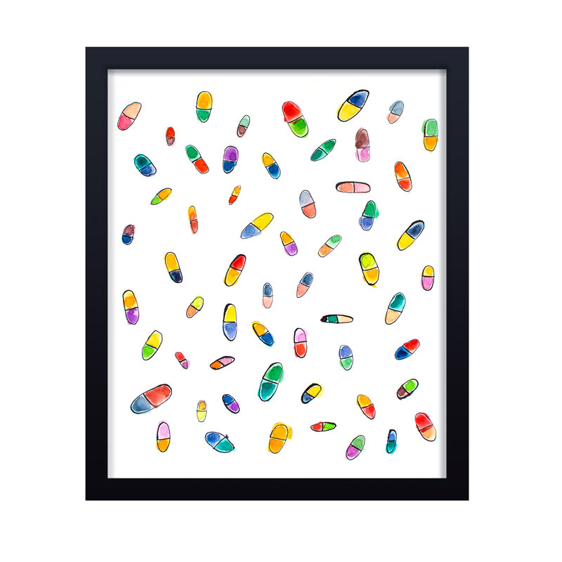 'Happy Pills' Framed Print Wall Art, 30" H x 24" W x 1.125" D, Framed Print, Black