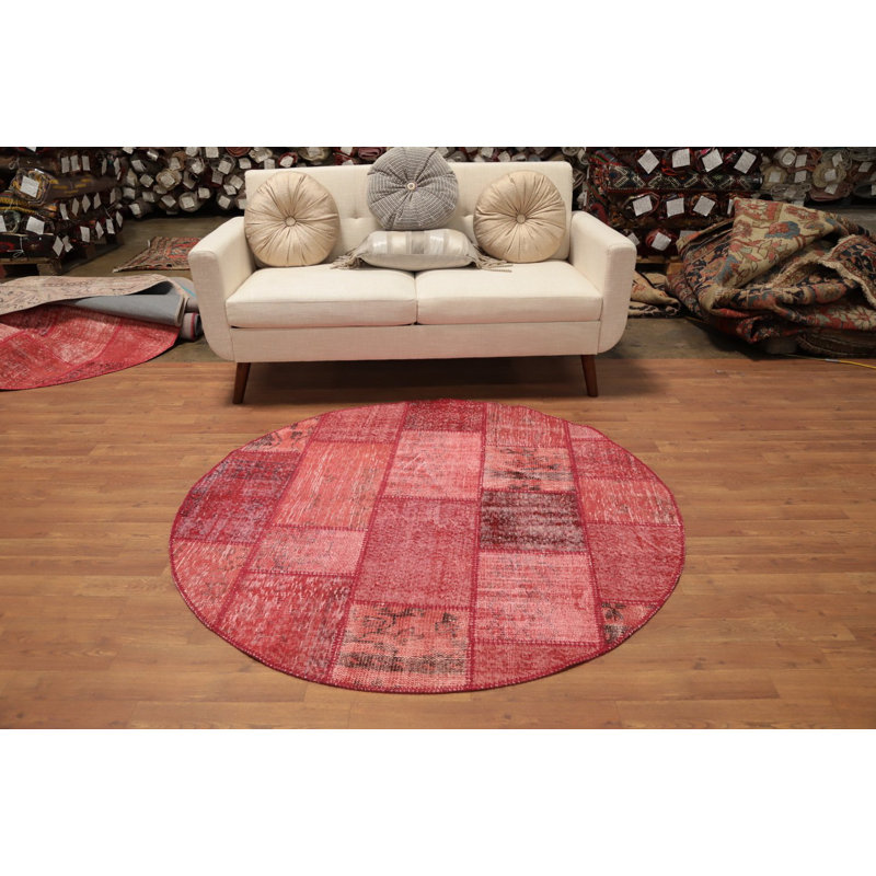 Distressed Modern Patchwork Round Area Rug 5x5