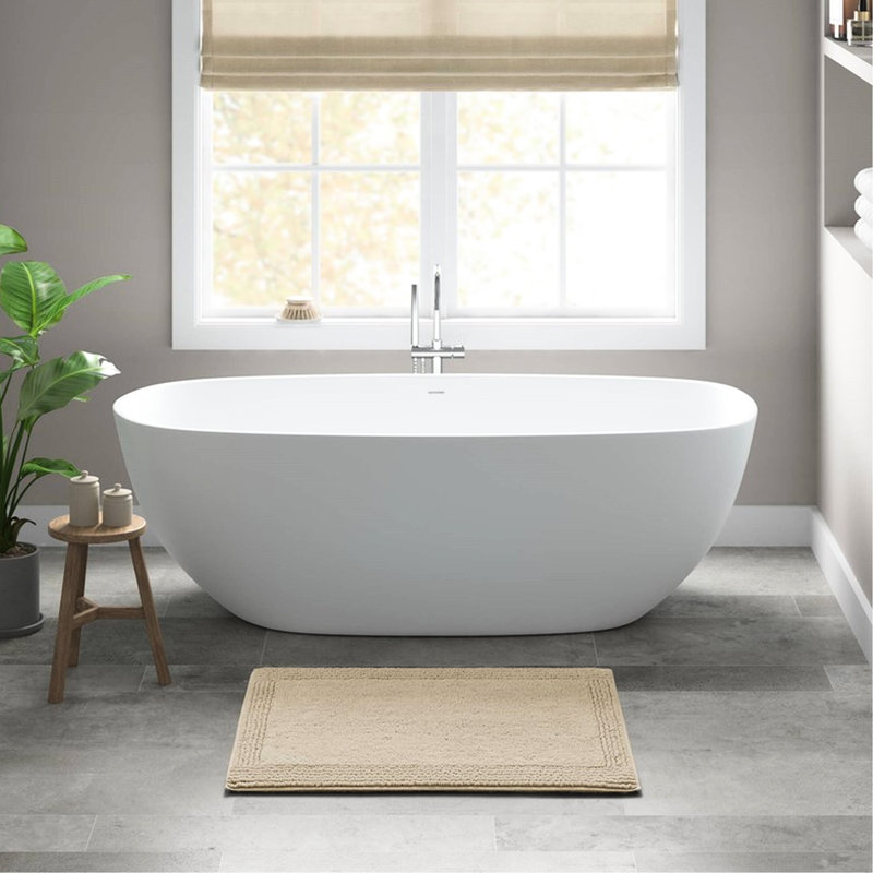 Tapis pour salle de bain réversible 100% coton 24 po x 44 po, 100% coton, doux et moelleux, poils moyens 0,5 po, plateau de table supérieur lavable à la machine, antidérapant nécessaire