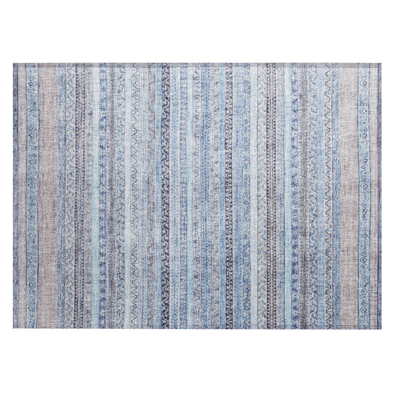 Machine Washable Indoor/Outdoor Chantille ACN2742 Striped Rug, Sky, 2'6" x 3'10"