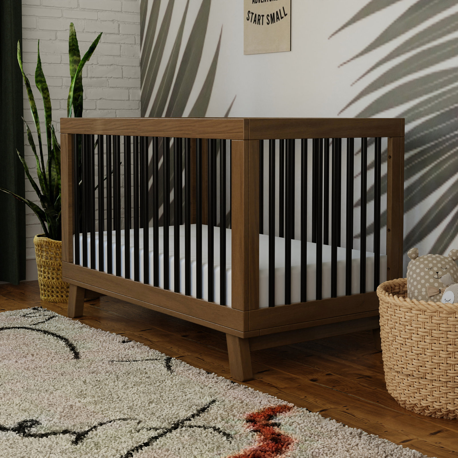 Hudson Pine 3-in-1 Convertible Crib, Natural Walnut/Black