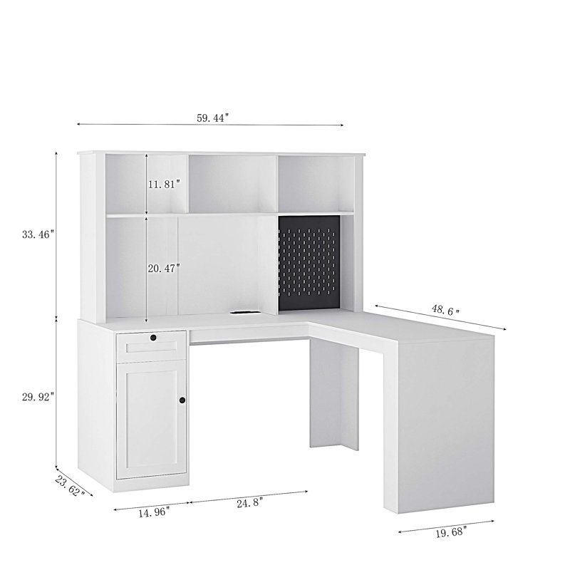 Bureau en L avec tiroirs et bibliothèque