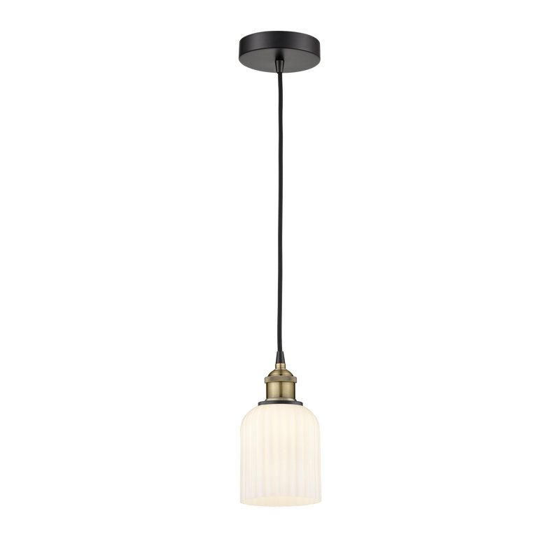 Luminaire suspendu 5 po Edison Addeline, Nickel satiné, Blanc