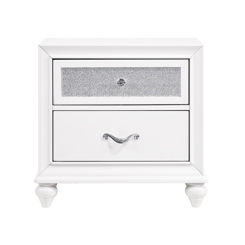 Magnifique table de chevet 2 en blanc avec des détails brillants en acrylique et des éléments scintillants