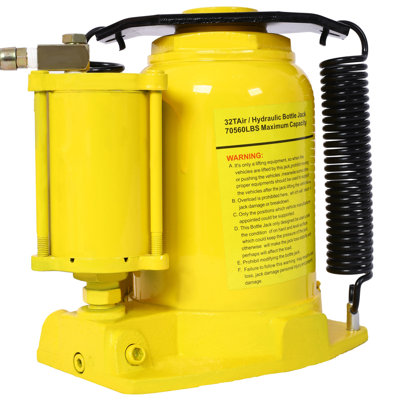 Air Hydraulic Bottle Jack, 32 Ton/70550 LBS All Welded Bottle Jack, 10-16.3 Inch Lifting Range, Manual Handle And Air Pump, For Car, Pickup, Truck, RV, Auto Repair, Industrial Engineering ,Yellow