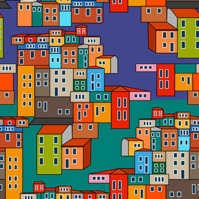 Abigal Town Near The Sea by Svetlana Kononova - Wrapped Canvas Print