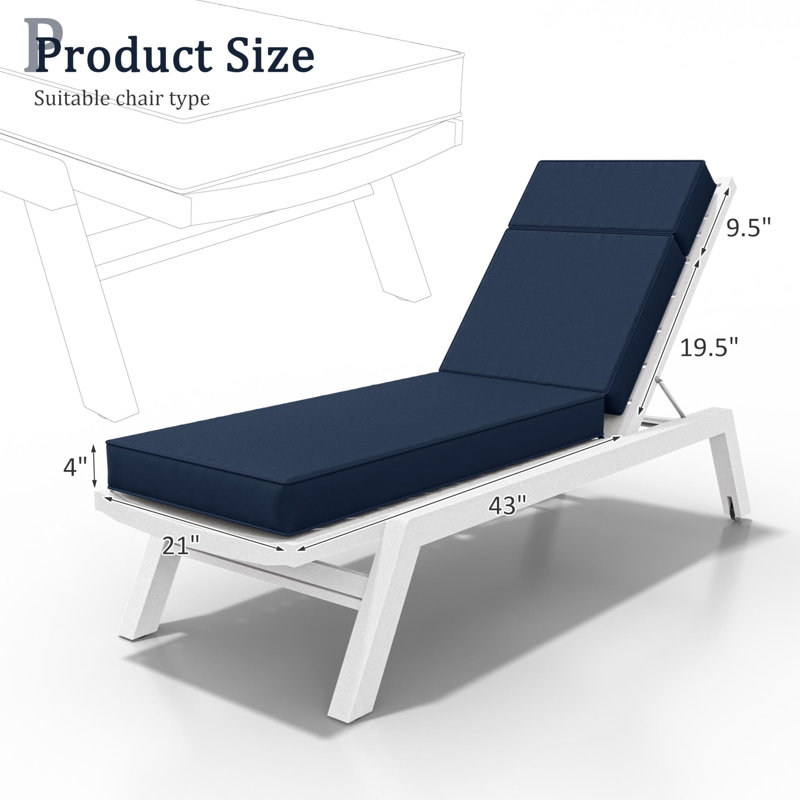 Coussin de chaise longue d'extérieur Wynee, L 20,8 po x P 71,75 po, Marine