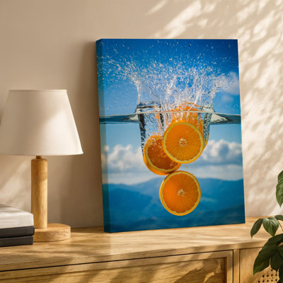 Canvas A Vibrant Refreshing Scene Featuring Bright Orange Slices Splashing Into Wall Art Clear Water Creating Dynamic Ripples And Canvas Wall Art