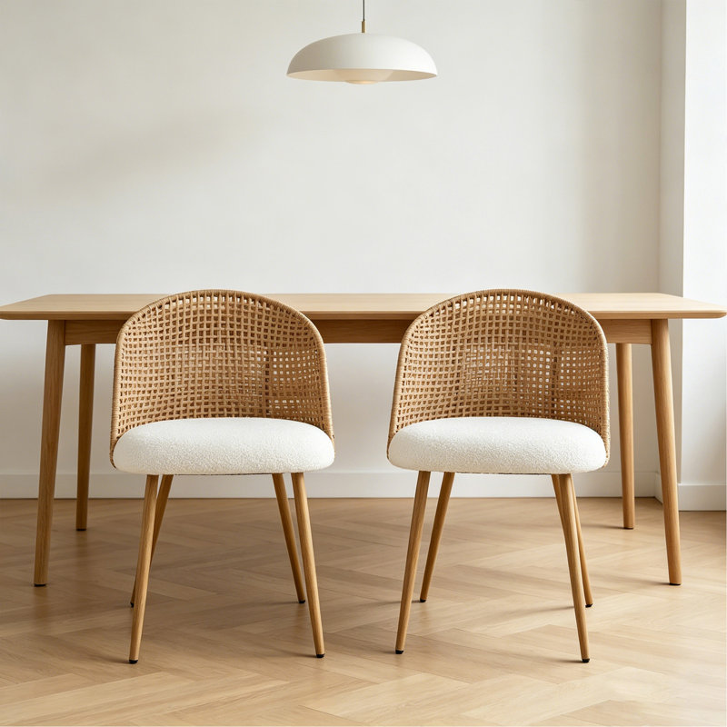 Chaise de salle à manger en osier brun, ensemble à deux places, chaise de salle à manger moderne, coussin de siège de style bohémien en éponge beige doux de style médiéval